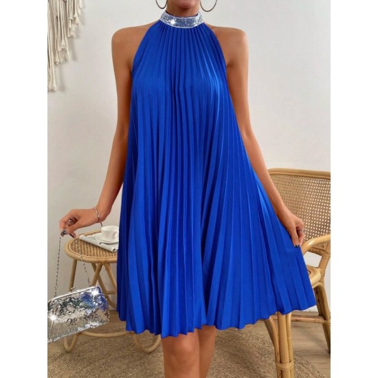 Kadın Balıkçı Yaka Omuzlardan Açık Pılelı Kısa Janjan Krep Elbise, 32733 Kadın Balıkçı Yaka Omuzlardan Açık Pılelı Kısa Janjan Krep Elbise, 32733