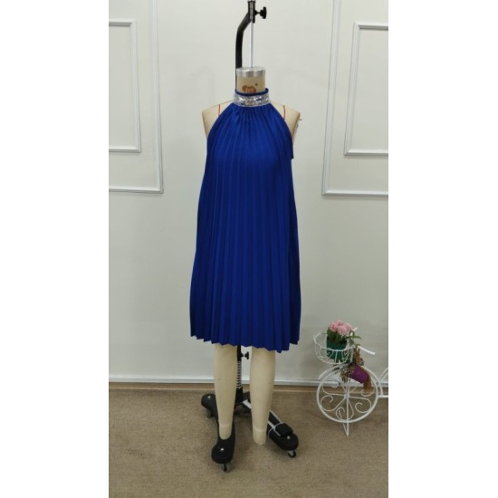 Kadın Balıkçı Yaka Omuzlardan Açık Pılelı Kısa Janjan Krep Elbise, 32733 Kadın Balıkçı Yaka Omuzlardan Açık Pılelı Kısa Janjan Krep Elbise, 32733