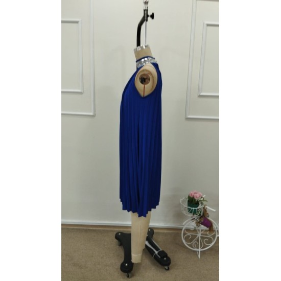 Kadın Balıkçı Yaka Omuzlardan Açık Pılelı Kısa Janjan Krep Elbise, 32733 Kadın Balıkçı Yaka Omuzlardan Açık Pılelı Kısa Janjan Krep Elbise, 32733