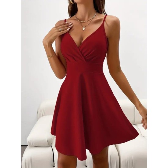 Kadın Ip Askılı Kruvaze Yakalı Kısa ıthal Krep Elbise, 32738