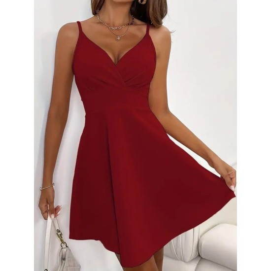 Kadın Ip Askılı Kruvaze Yakalı Kısa ıthal Krep Elbise, 32738