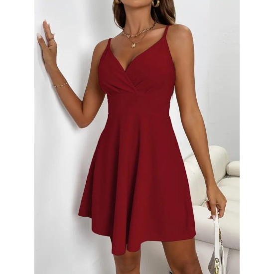 Kadın Ip Askılı Kruvaze Yakalı Kısa ıthal Krep Elbise, 32738