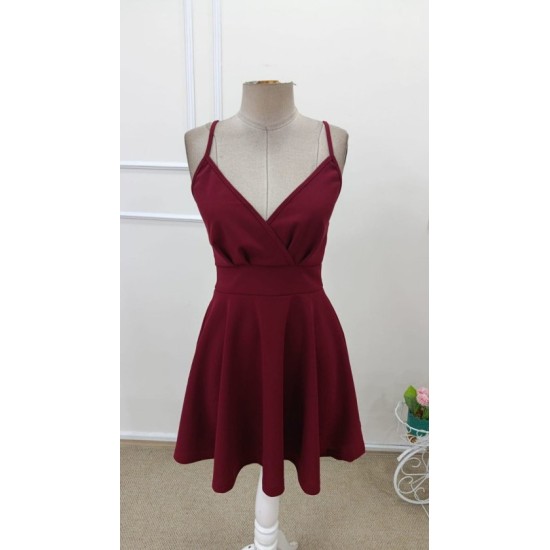 Kadın Ip Askılı Kruvaze Yakalı Kısa ıthal Krep Elbise, 32738