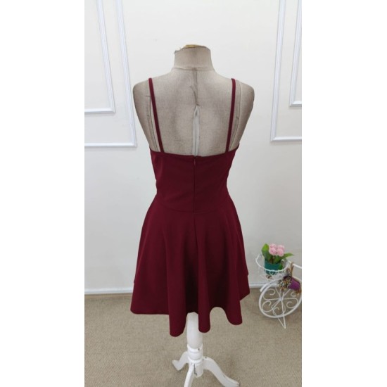 Kadın Ip Askılı Kruvaze Yakalı Kısa ıthal Krep Elbise, 32738