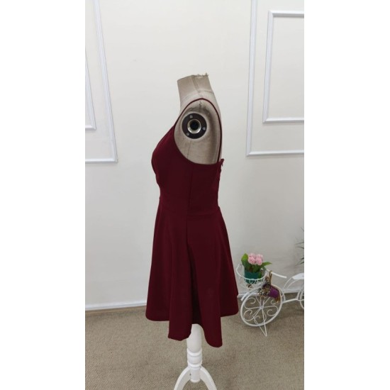 Kadın Ip Askılı Kruvaze Yakalı Kısa ıthal Krep Elbise, 32738