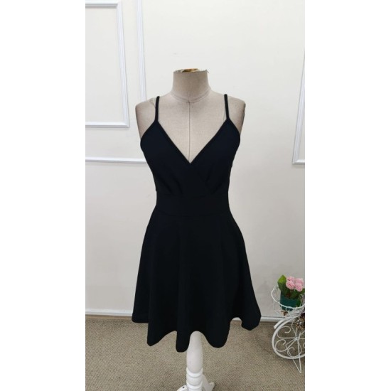 Kadın Ip Askılı Kruvaze Yakalı Kısa ıthal Krep Elbise, 32736