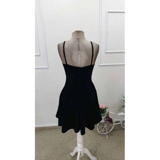 Kadın Ip Askılı Kruvaze Yakalı Kısa ıthal Krep Elbise, 32736