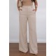 Kadın Yüksek Bel Geniş Paça Detaylı Cepli Ithal Krep Pantolon , 32734