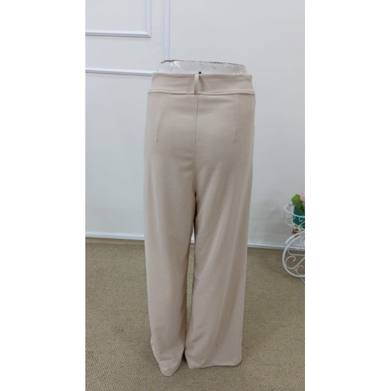 Kadın Yüksek Bel Geniş Paça Detaylı Cepli Ithal Krep Pantolon , 32734