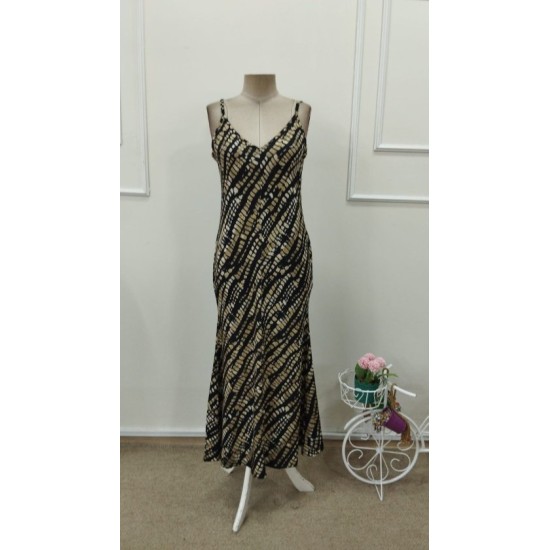 Kadın Ip Askılı V Yakalı Desenli Uzun Süprem Elbise, 32774