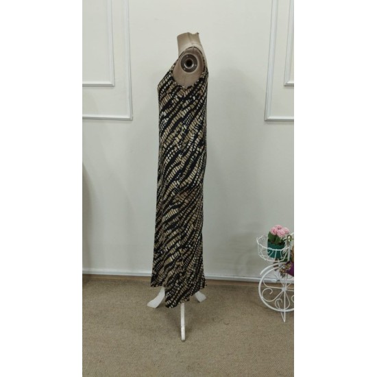 Kadın Ip Askılı V Yakalı Desenli Uzun Süprem Elbise, 32774