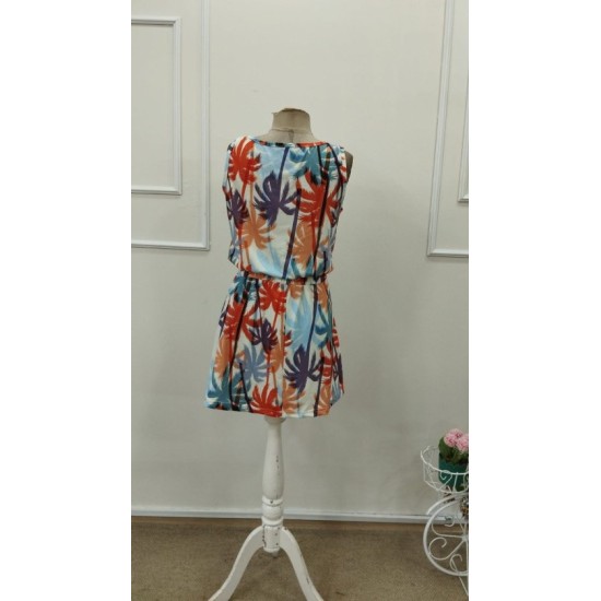 Kadını Askılı V Yakalı Duğme Detaylı Desenli Kısa Süprem Elbise, 32773