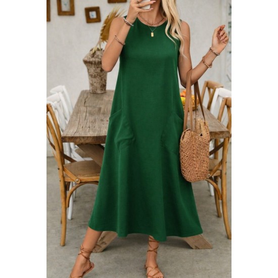 Kadın Askılı Yuvarlak Yakalı Kıloş Cepli Uzun Elbise, 32771