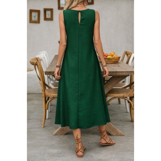 Kadın Askılı Yuvarlak Yakalı Kıloş Cepli Uzun Elbise, 32771