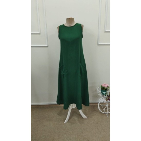 Kadın Askılı Yuvarlak Yakalı Kıloş Cepli Uzun Elbise, 32771