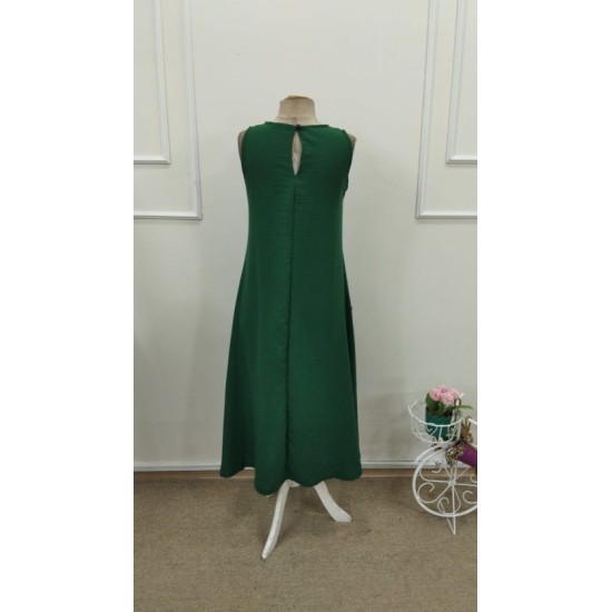 Kadın Askılı Yuvarlak Yakalı Kıloş Cepli Uzun Elbise, 32771