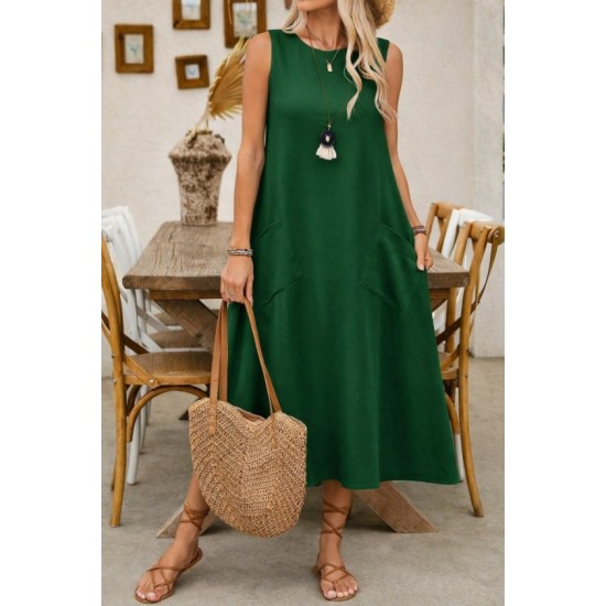 Kadın Askılı Yuvarlak Yakalı Kıloş Cepli Uzun Elbise, 32771