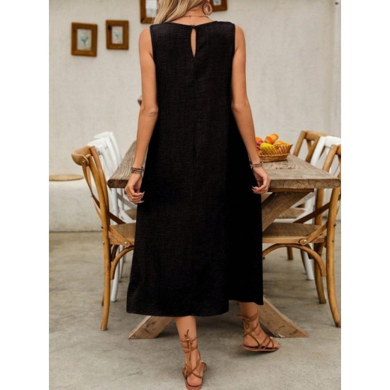 Kadın Askılı Yuvarlak Yakalı Kıloş Cepli Uzun Elbise, 32769