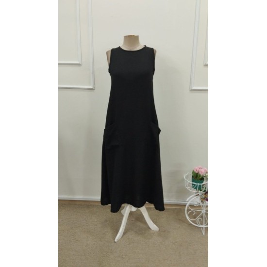 Kadın Askılı Yuvarlak Yakalı Kıloş Cepli Uzun Elbise, 32769