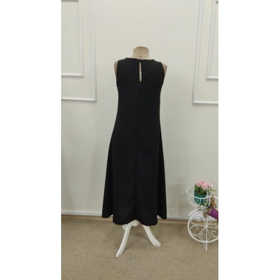 Kadın Askılı Yuvarlak Yakalı Kıloş Cepli Uzun Elbise, 32769