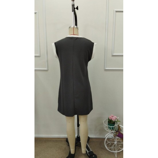 Kadın Kısa Kollu Yuvarlak Yakalı Kontrast Manset Detaylı Kısa Janjan Krep Elbise, 32768