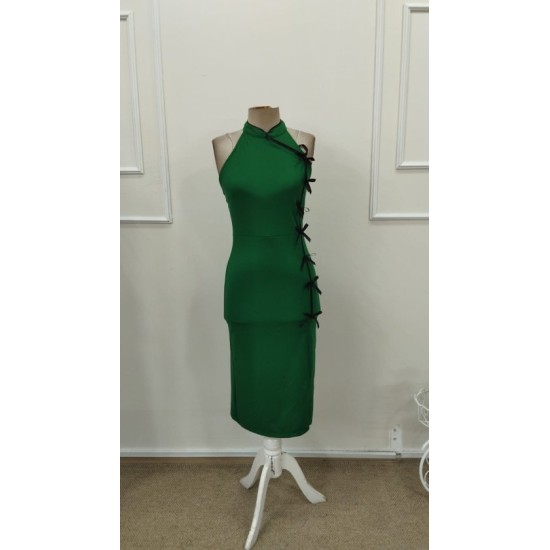 Kadın Tek Omuzdan Acık Onden Fıyonk Bagcık Detaylı Yırtmaçlı Midi Ithal Krep Elbise, 32763