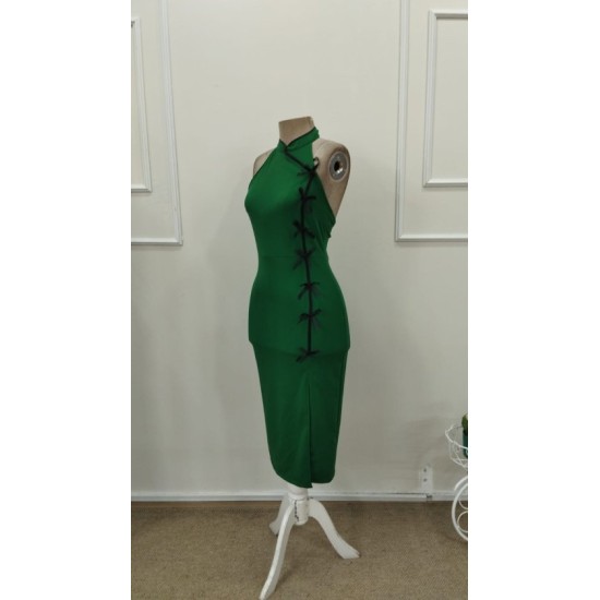 Kadın Tek Omuzdan Acık Onden Fıyonk Bagcık Detaylı Yırtmaçlı Midi Ithal Krep Elbise, 32763