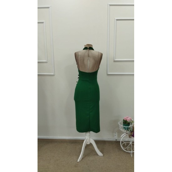 Kadın Tek Omuzdan Acık Onden Fıyonk Bagcık Detaylı Yırtmaçlı Midi Ithal Krep Elbise, 32763