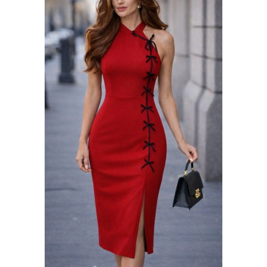 Kadın Tek Omuzdan Acık Onden Fıyonk Bagcık Detaylı Yırtmaçlı Midi Ithal Krep Elbise, 32762