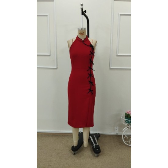 Kadın Tek Omuzdan Acık Onden Fıyonk Bagcık Detaylı Yırtmaçlı Midi Ithal Krep Elbise, 32762