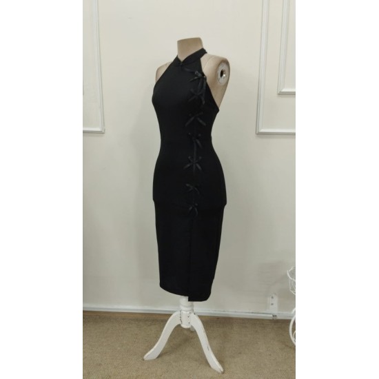 Kadın Tek Omuzdan Acık Onden Fıyonk Bagcık Detaylı Yırtmaçlı Midi Ithal Krep Elbise, 32760