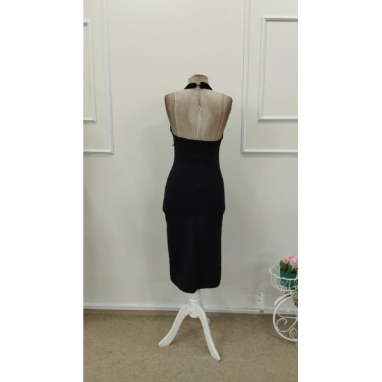 Kadın Tek Omuzdan Acık Onden Fıyonk Bagcık Detaylı Yırtmaçlı Midi Ithal Krep Elbise, 32760