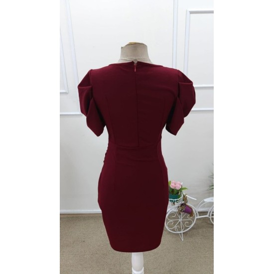 Kadın Kısa Kollu Kruvaze Yakalı Asımetrık Kesım Detaylı Kısa Ithal Krep Elbise, 32758