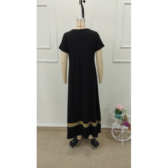 Kadın Kısa Kollu V Yakalı Etnik şerit Detaylı Uzun Viskon , 32755