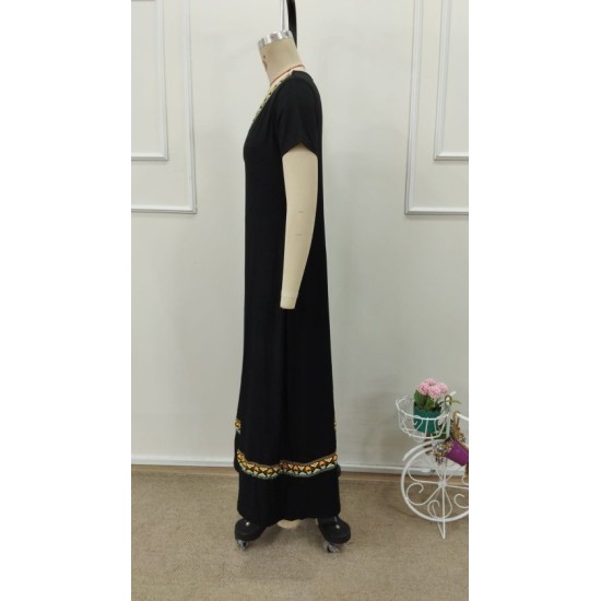 Kadın Kısa Kollu V Yakalı Etnik şerit Detaylı Uzun Viskon , 32755