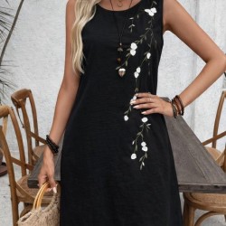 Kadın Askılı Yuvarlak Yakalı çiçek Desenli Kısa Elbise, 32752