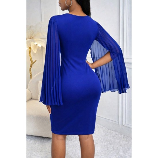 Kadın Kısa Pelerın Kollu Yuvarlak Yakalı Tokalı Kısa Ithal Krep Elbise, 32751