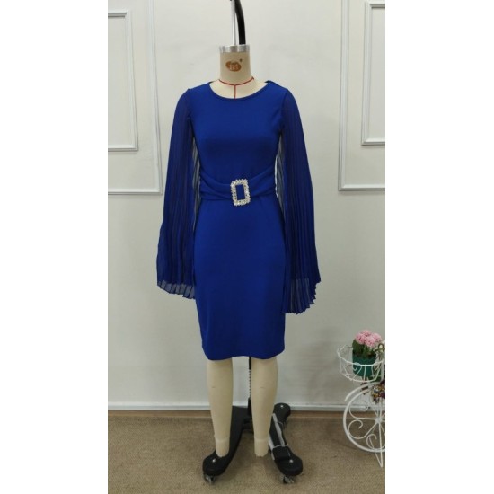 Kadın Kısa Pelerın Kollu Yuvarlak Yakalı Tokalı Kısa Ithal Krep Elbise, 32751