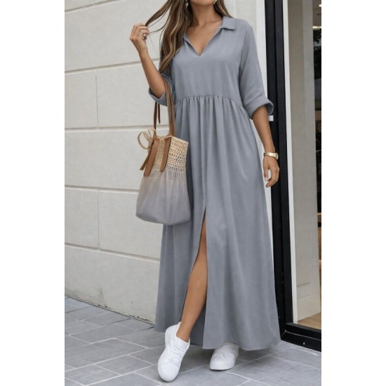 Kadın Truvakar Kollu V Yakalı Yırtmaçlı Uzun Aerobin Elbise, 32747