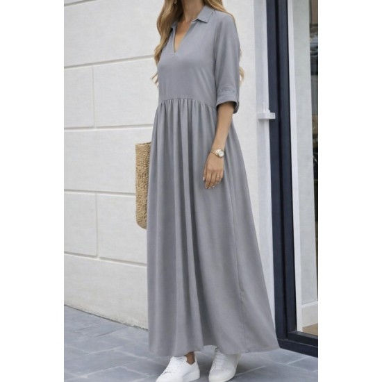 Kadın Truvakar Kollu V Yakalı Yırtmaçlı Uzun Aerobin Elbise, 32747