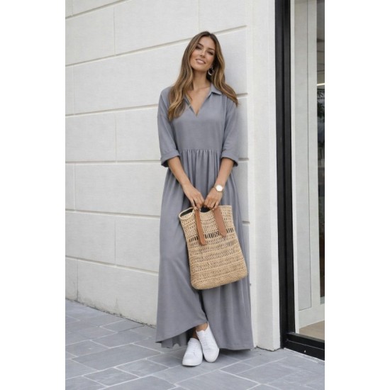 Kadın Truvakar Kollu V Yakalı Yırtmaçlı Uzun Aerobin Elbise, 32747