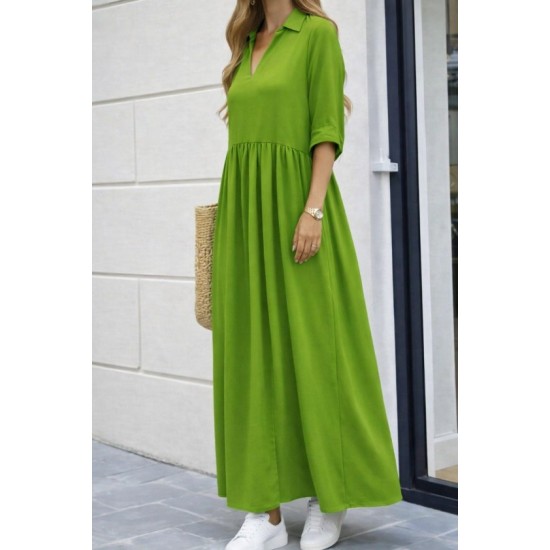 Kadın Truvakar Kollu V Yakalı Yırtmaçlı Uzun Aerobin Elbise, 32746