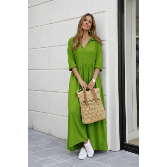 Kadın Truvakar Kollu V Yakalı Yırtmaçlı Uzun Aerobin Elbise, 32746