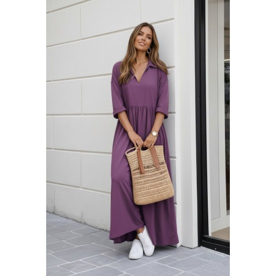 Kadın Truvakar Kollu V Yakalı Yırtmaçlı Uzun Aerobin Elbise, 32745