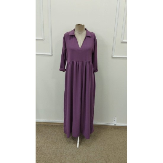 Kadın Truvakar Kollu V Yakalı Yırtmaçlı Uzun Aerobin Elbise, 32745