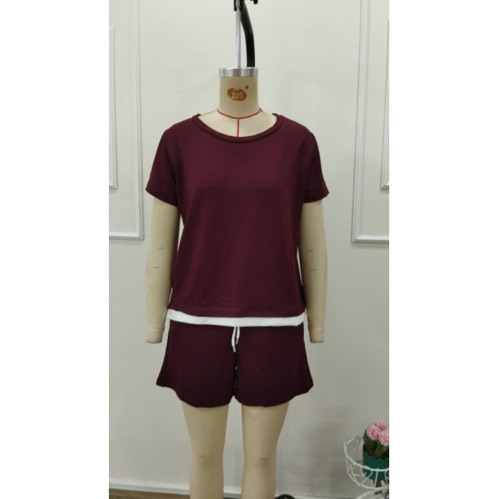 Kadın Kısa Kollu Bisiklet Yaka Viskon Iki Iplik Bluz Ve Short Ikili Takım, 32778