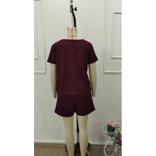 Kadın Kısa Kollu Bisiklet Yaka Viskon Iki Iplik Bluz Ve Short Ikili Takım, 32778