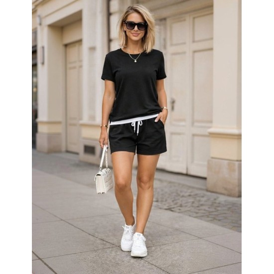 Kadın Kısa Kollu Bisiklet Yaka Viskon Iki Iplik Bluz Ve Short Ikili Takım, 32776