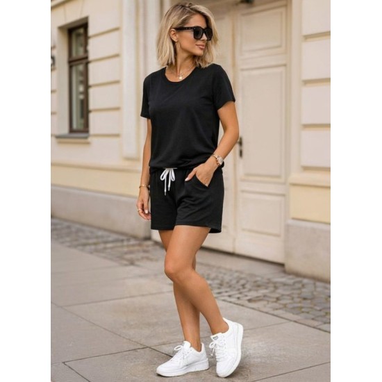 Kadın Kısa Kollu Bisiklet Yaka Viskon Iki Iplik Bluz Ve Short Ikili Takım, 32776