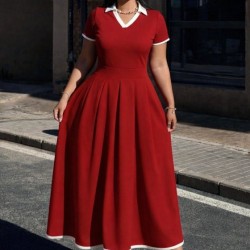 Kadın Kısa Kollu V Yakalı Pileli Uzun Janjan Krep Elbise , 32784 Kadın Kısa Kollu V Yakalı Pileli Uzun Janjan Krep Elbise , 32784